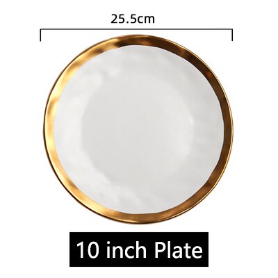 Assiettes à dîner en porcelaine mate à incrustation d'or, assiettes rondes de luxe pour mariage, fête décorative pour la maison, service de vaisselle: White 10 inch