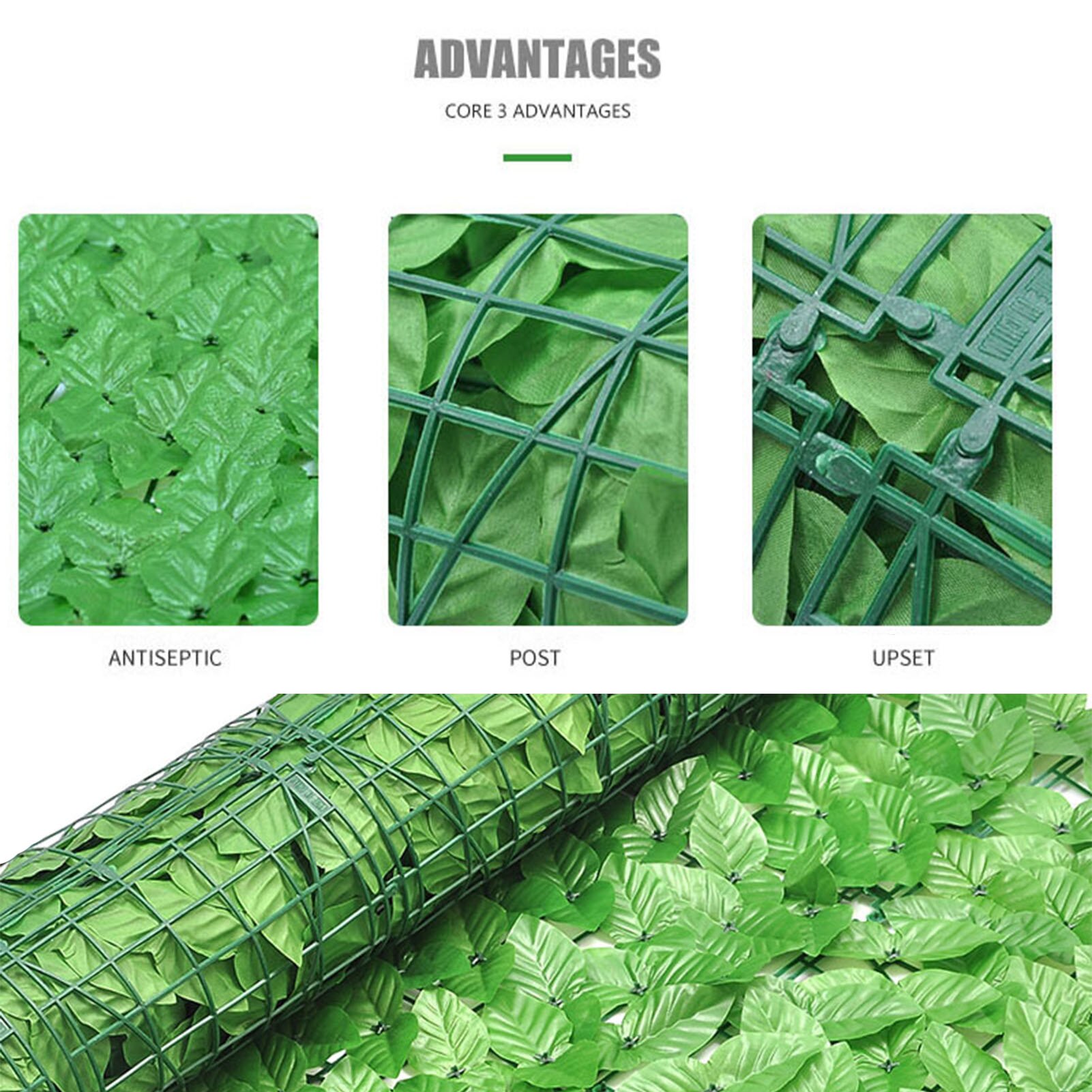 1x3m Artificial Ivy Leaf Hedge Screening Green Leaf Privacy Fence Screening Roll UV Fade Protected Privacy Artificial Fence