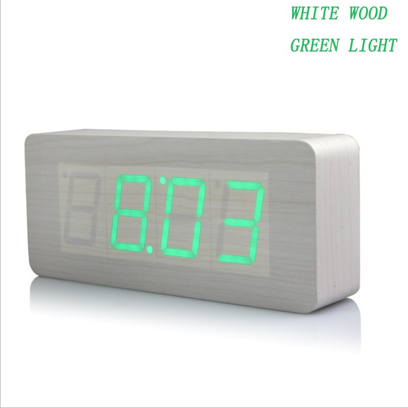 Grote houten klok ongebruikelijke led digitale houten wekker despertador geluid gecontroleerd elektronische klok desktop 21*9*5cm: Wit houtgroen