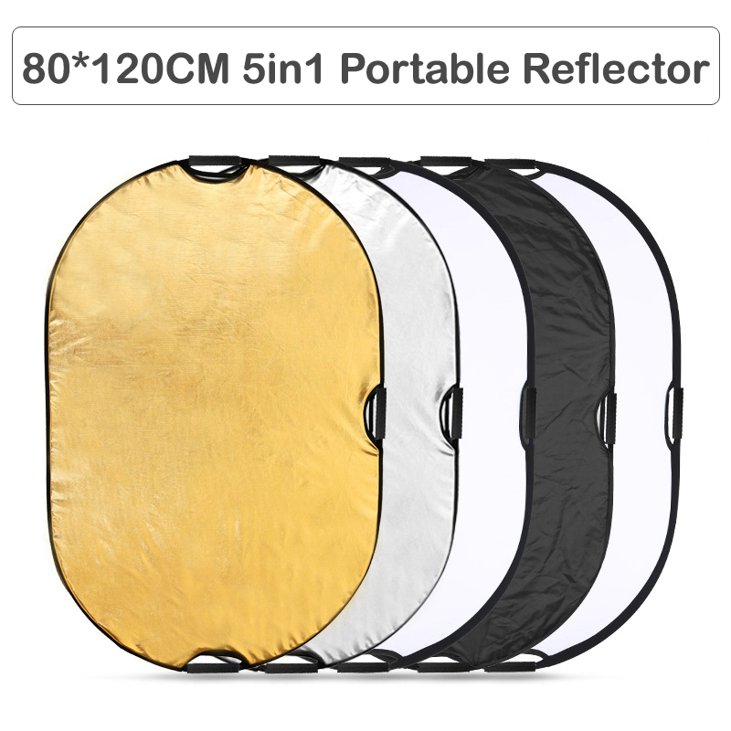 Foto Draagbare Ovale Reflector 5 in 1 80x120cm Studio Fotografie Outdoor Handvat Ronde Inklapbare Multi-Disc reflector 31 "* 47"