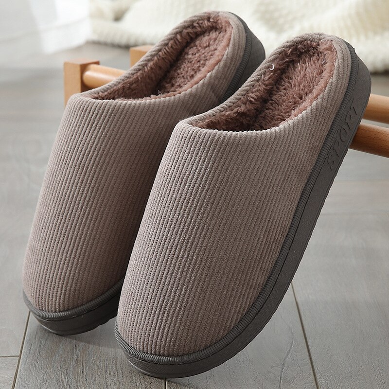Mannen Slippers Gestreepte Corduroy Unisex Indoor Schoenen Herfst Winter Warm Vrouwen Slippers Memory Foam Huishoudelijke Non Slip Schoenen