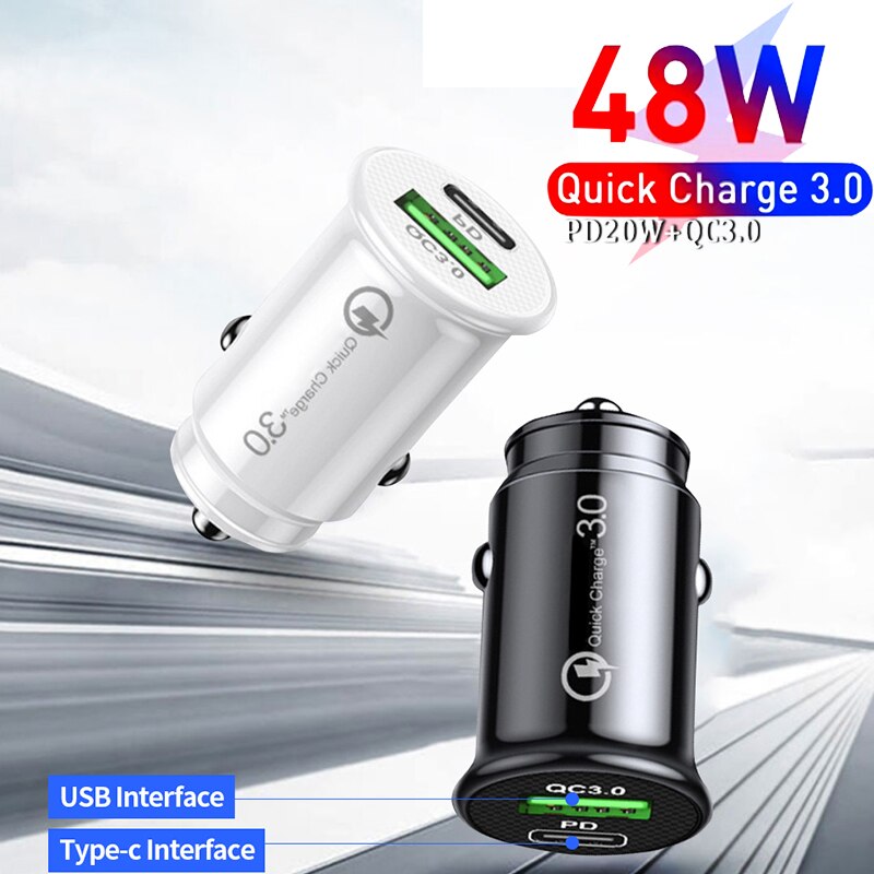 Ładowarka samochodowa szybkie ładowanie QC 3.0 porty USB type-c ładowarka do iPhone 13 12 Pro Samsung Xiaomi przenośna ładowarka do telefonu komórkowego