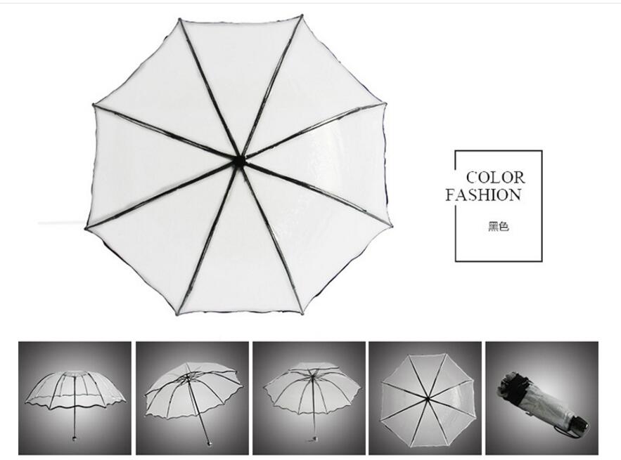 1 stuk clear PVC transparante drie vouwen regen vrouwen paraguas parasol handmatige controle paraplu