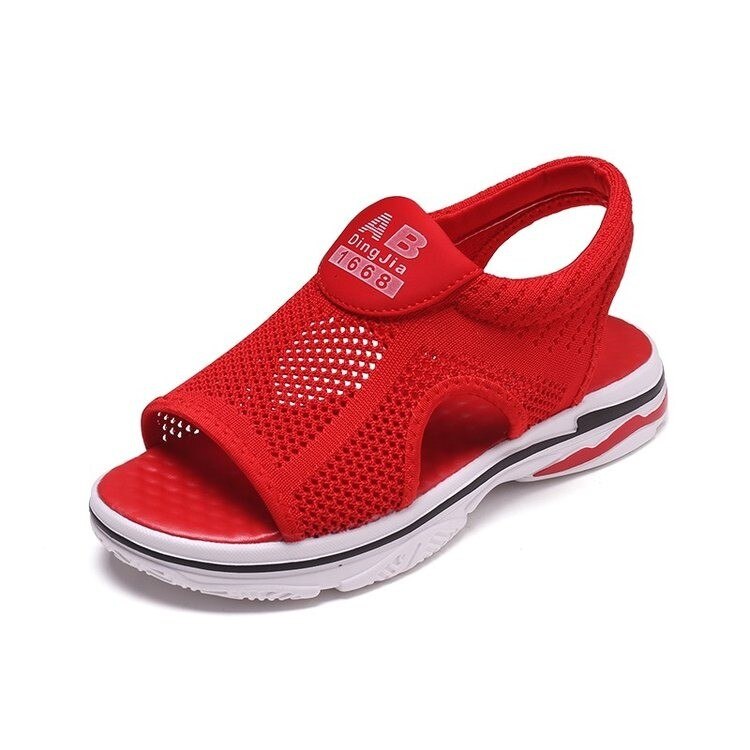 Sandales de sport pour femmes 35 à 40, nouvelles chaussures d&#39;été tissées en maille décontractées pour femmes, sandales plates creuses pour étudiantes à fond souple: Rouge / 39