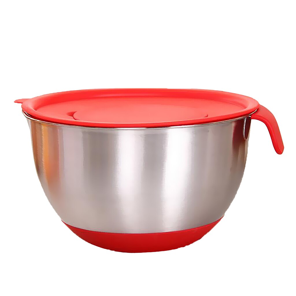Stainless Steel Mixing Bowl Set with Non-Slip Silicone Bottom, Handle, Lid, Measurement Marks, 5 Sizes Chooese