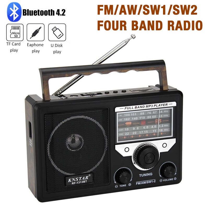 Retro Bluetooth Draagbare Multi Band Radio Ontvanger Fm Radio Sw Korte Golf Plug-In Kaart U Disk MP3 Speler