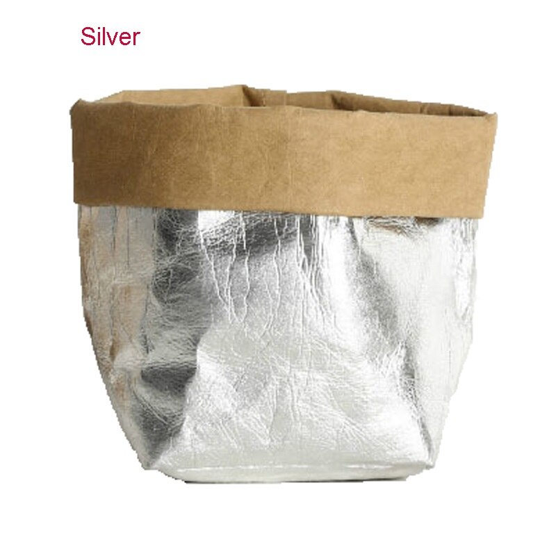 Flower Pot Kraft Paper Washable Plants Vegetable Grow Bag Succulent Planter Flowerpot Desktop Organizer Storage Bag 35: Silver / 10 x 10 x 20cm