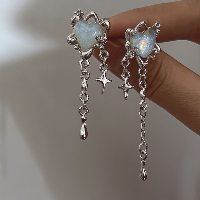 Boucles d'oreilles pendantes en pierre de lune pour femmes et filles, bijoux irréguliers en métal liquide, croix et cristaux, tendance 2023: Estampage à chaud