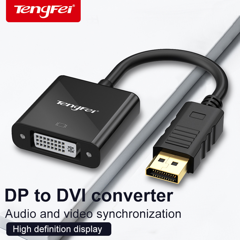 Display Port para adaptador de cabo DVI, conversor HD, macho para fêmea, PC, laptop, HDTV, monitor, projetor, 1080p