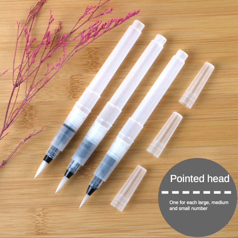 Tap Water Pen Set Water Injectie Zachte Hoofd Water-Absorberende Pen Aquarel Pen Set Art Speciale Beginners Lijn Tekening pen: (tip head) 3 Pcs