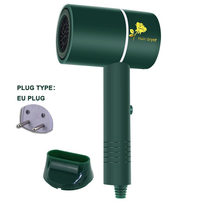 Hair dryer household big fan hair dryer and cold hair dryer portable hair dryer diffuser constant: Green   European standard adapter