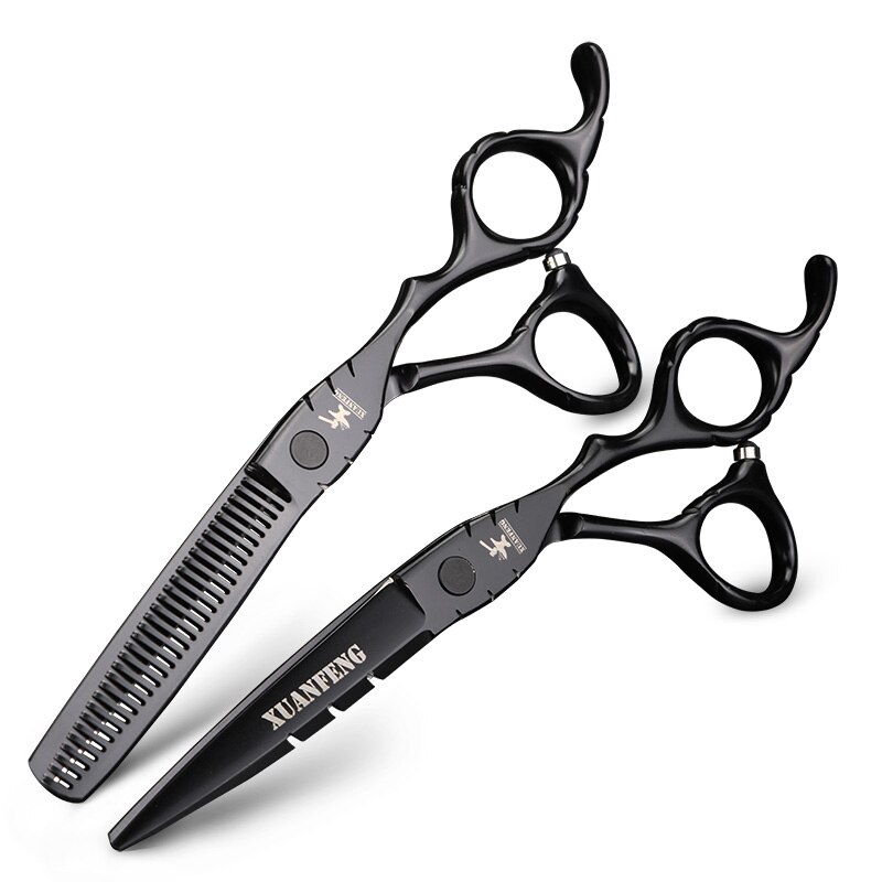 5.5 inch 6 inch JP black hair scissors barber shop thinning scissors and cutting scissors barber Japan 440C scissors: 6   inch- 2psc