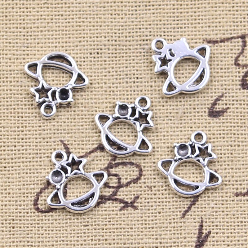 30pcs Charms Planet Spark Star Earth Saturn 12x12mm Antique Silver Color Pendants Making DIY Handmade Tibetan Finding Jewelry