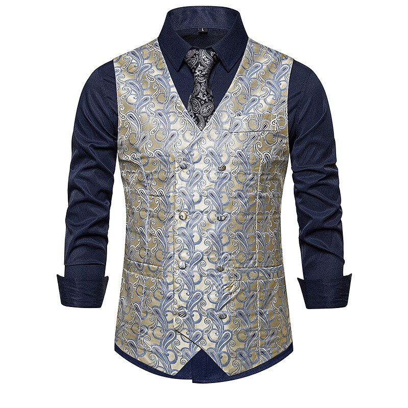 Dubbelrijs herenvest casual paisley bloemenprint colete social luxe heren bruidsvesten gilet kostuum heren