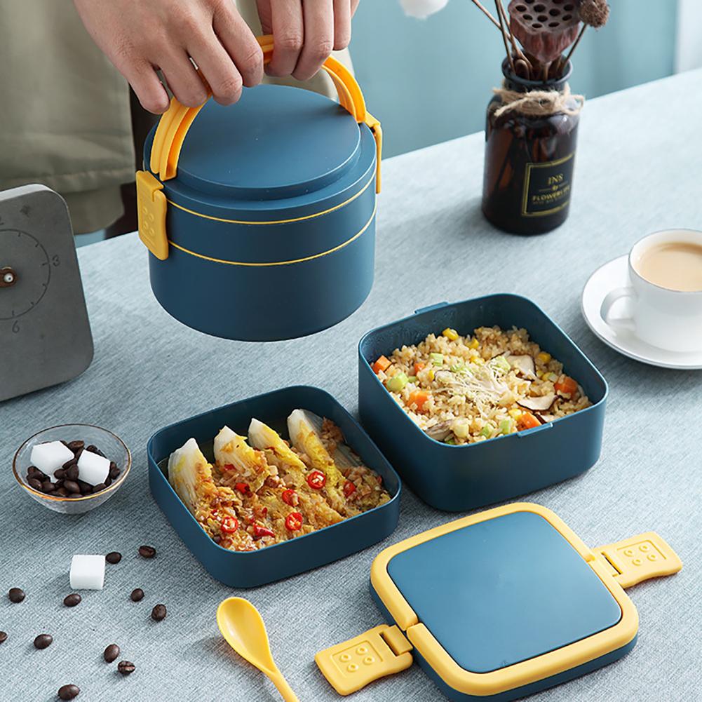 Office Worker with Lunch Box Double-Layer Japanese-Style Portable Microwave Bento Box Separated Insulation Heated Lunch Box Set