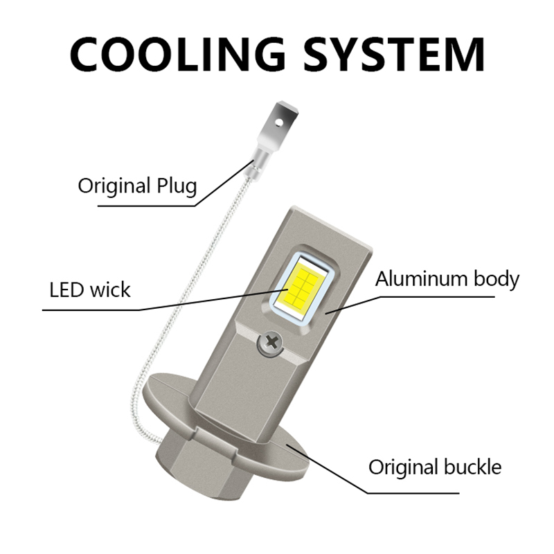 H3 LED Headlights Bulbs Fanless Fog Lamps H3 Daytime Running Lights Super Bright Fog Light H3 LED Car Lamp 6000K 12V