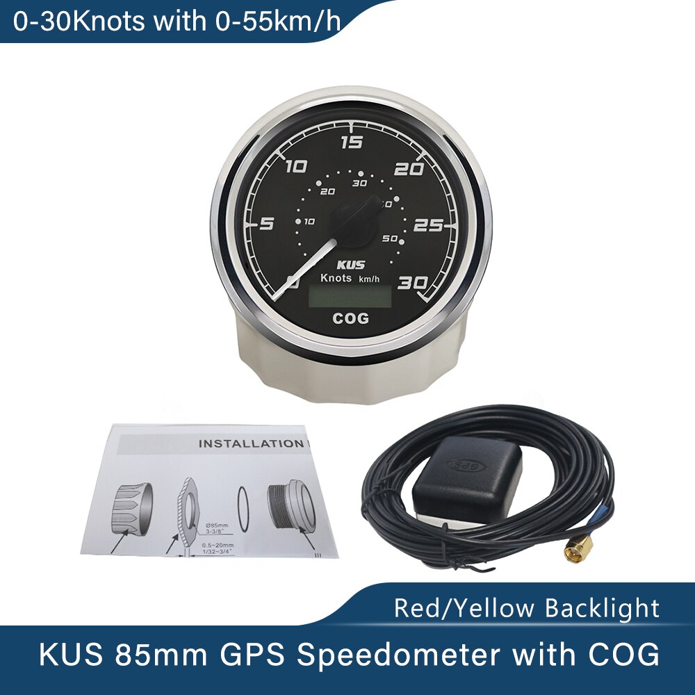 Kus 3 3/8 "Waterdichte Marine Boot Schepen Gps Snelheidsmeter 30 Knopen 60 Knopen Met Rood/Geel Backlight: 30knots BS