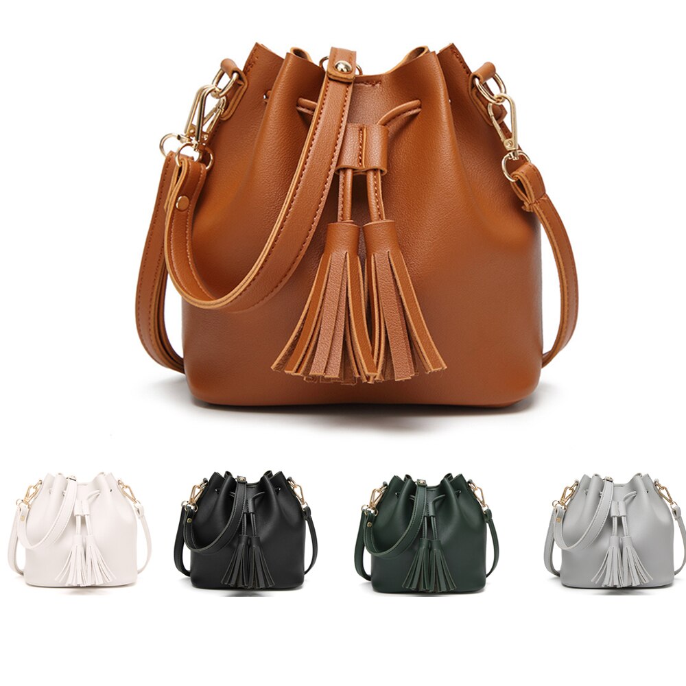 Vintage tas met kwastjes, damestas, schoudertas, trekkoord messenger crossbody tas