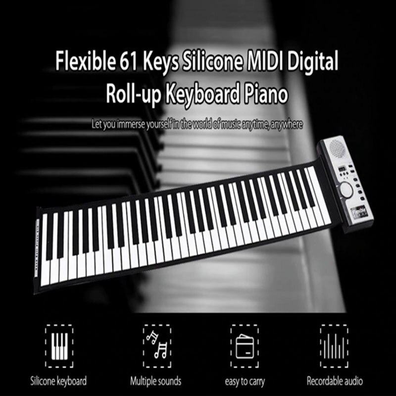 Elektronische piano 61 toetsen toetsenbord draagbare siliconen oprolbare piano sustain usb-poort luidspreker opvouwbaar zacht toetsenbord piano