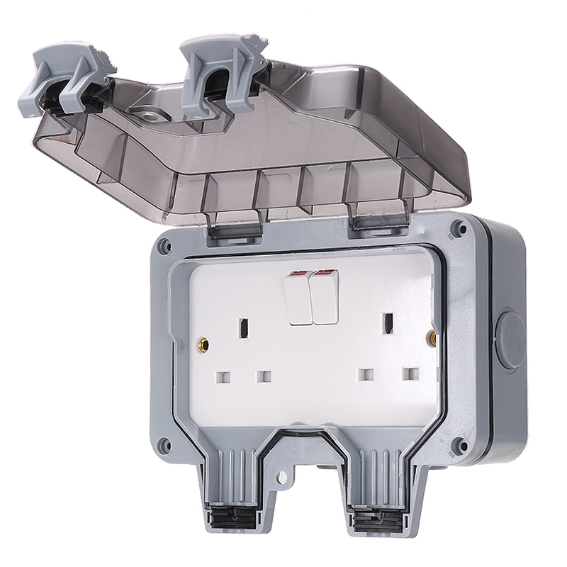 Neueste Energie Steckdose Schalter 2 Gang Doppel Wetterfeste draussen Garten Stecker Kasten Abdeckung Steckdose Schutz Abdeckung