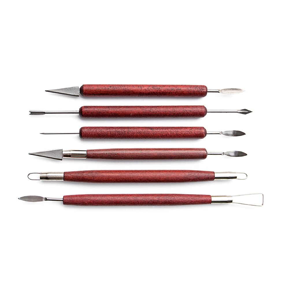 6pcs/set Pottery Clay Sculpting Tools Wooden Handle Pottery Carving Tool for Pottery Sculpture Ceramic Clay Trimming Cutting Kit