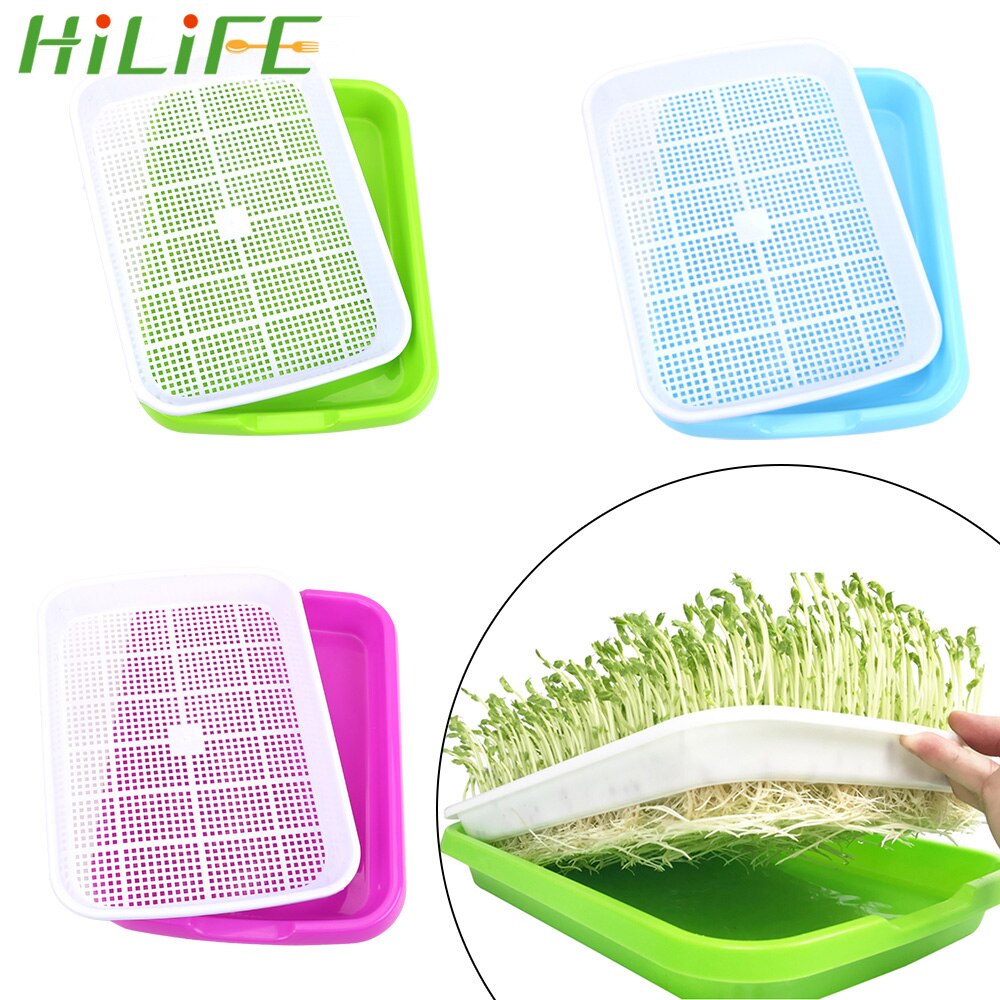Hilife 1 sæt plastik planteskolebakke hydroponics frøplantebakke dyrkning af grøntsager frøplanter dobbeltlags spireplade
