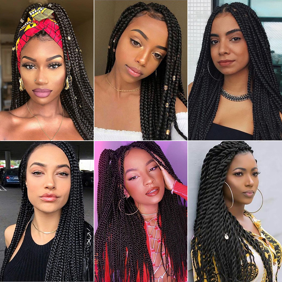 Box Braided Wig Lace Front Braid Wigs African American Synthetic Senegalese Twist Lace Long Straight Hair For Black Women Ombre