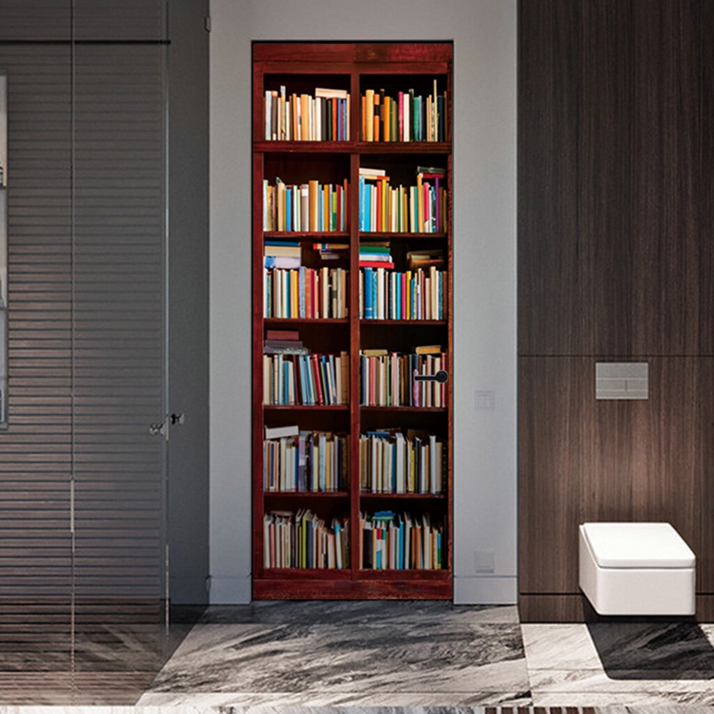 Bookshelf Bookcase Stereo Door Stickers Removable Waterproof Self-adhesive Wall Stickers Bedroom DIY Wallpaper Sticker 19Dec23: B