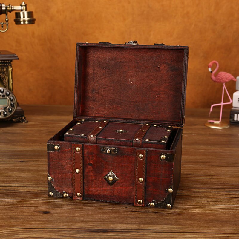 European Retro Wooden Storage Box Square Jewelry Planner Box Props Storage Crafts Desk Accessories Organizer Storage Stationery