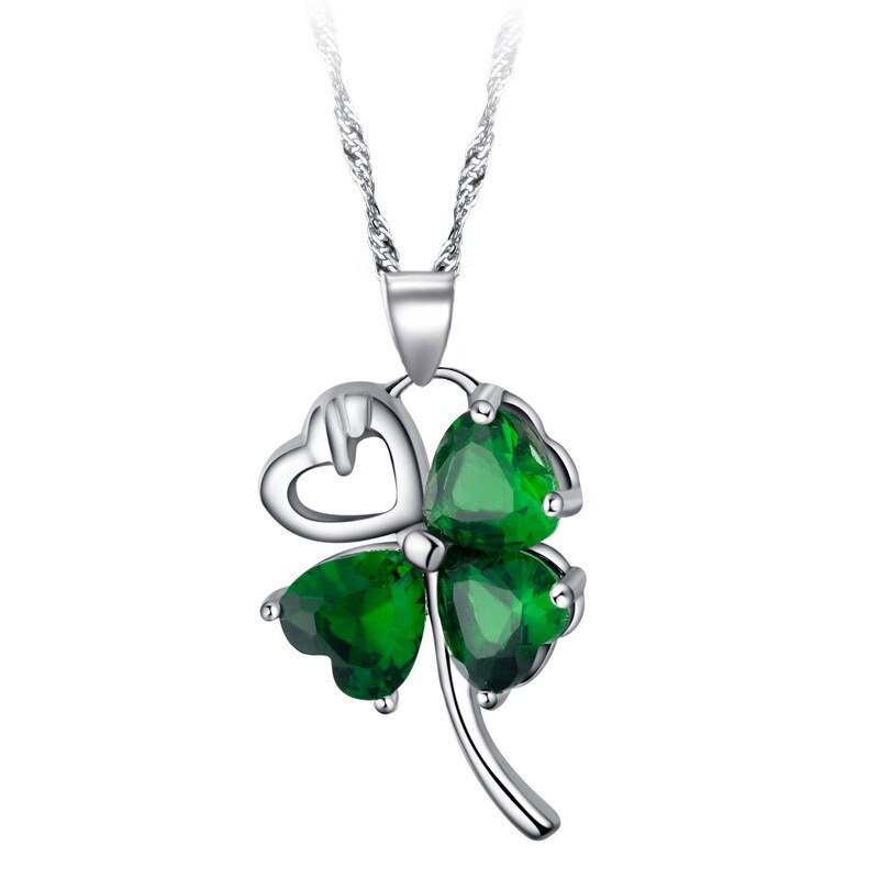 100% 925 Sterling silber schmuck halskette AAA zirkon kristall grün anhänger halskette Sterling silber 925 Sterling silber Kleeblatt n