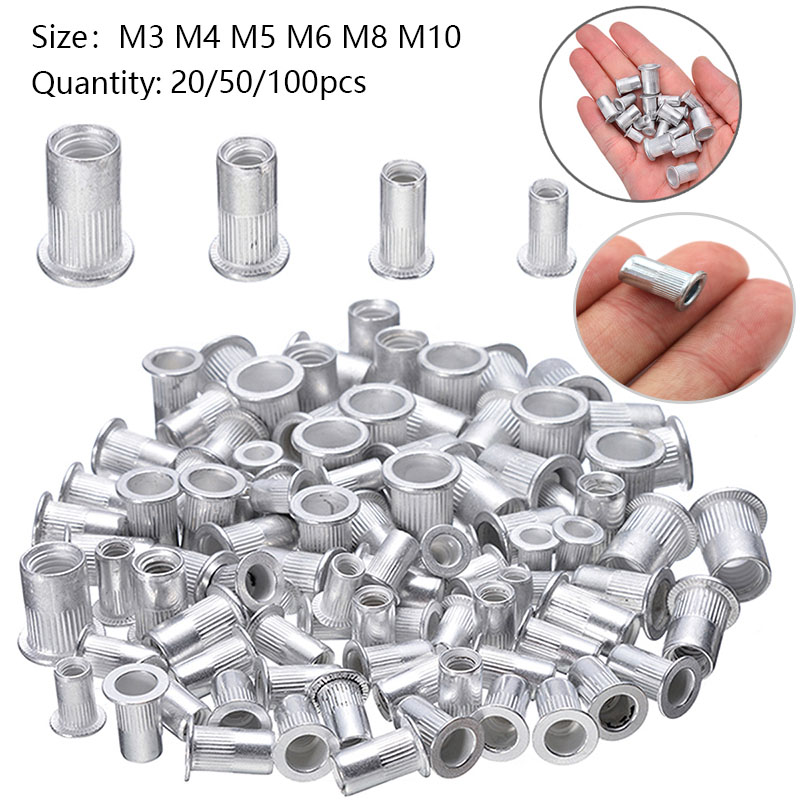 20 piezas 50 Uds 100 Uds aleación de aluminio Rivnut cabeza plana remache roscado inserto Nutsert tapa remache tuerca M3 M4 M5 M6 M8 M10