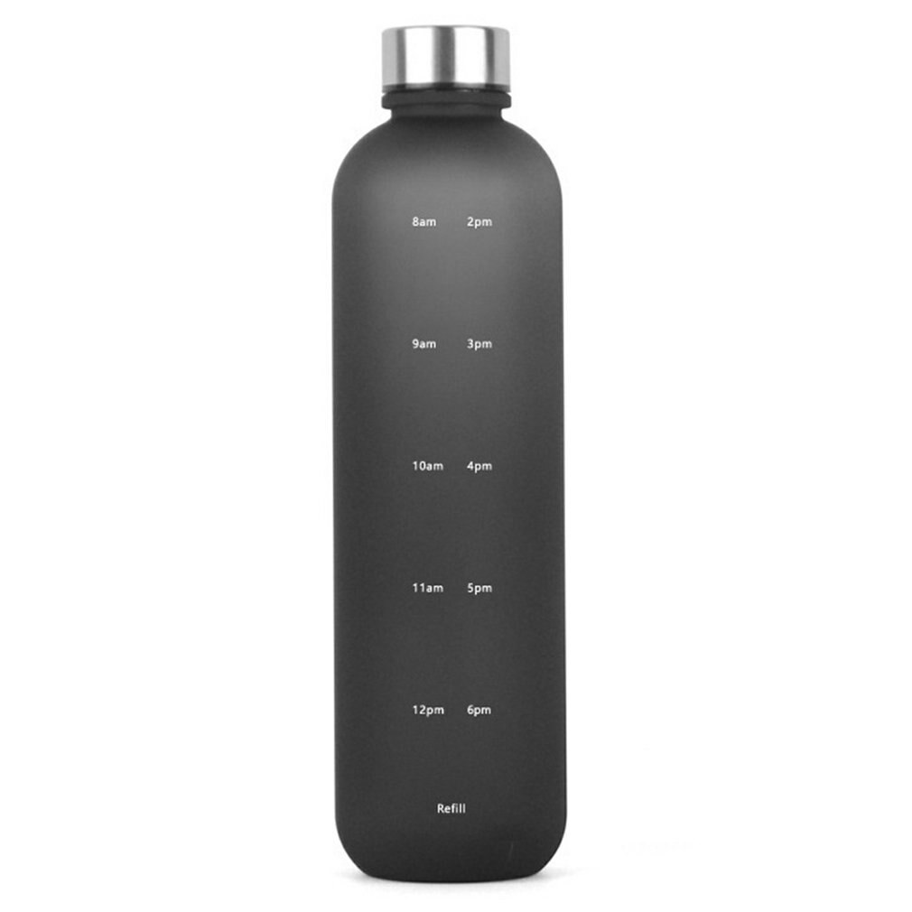 2022 Plastic Space Cup Large-Capacity Transparent Frosted Water Cup Copper Lid Water Bottle With Time Marker 1000ML: Black