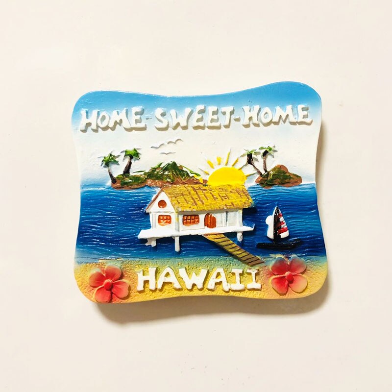 Imanes de nevera de Ibiza, Benldorm, Hawaii, Sevilla, ventilador de flores, pegatina magnética para nevera, recuerdo de viaje mundial: Hawaii 2