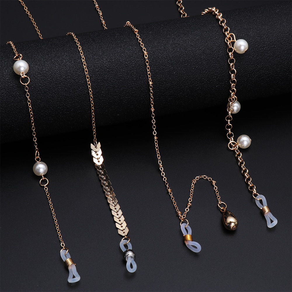 1PC Women Pearls Sunglasses Chains Gold Eyeglasses Chains Sunglasses Holder Necklace Eyewear Retainer Accessories