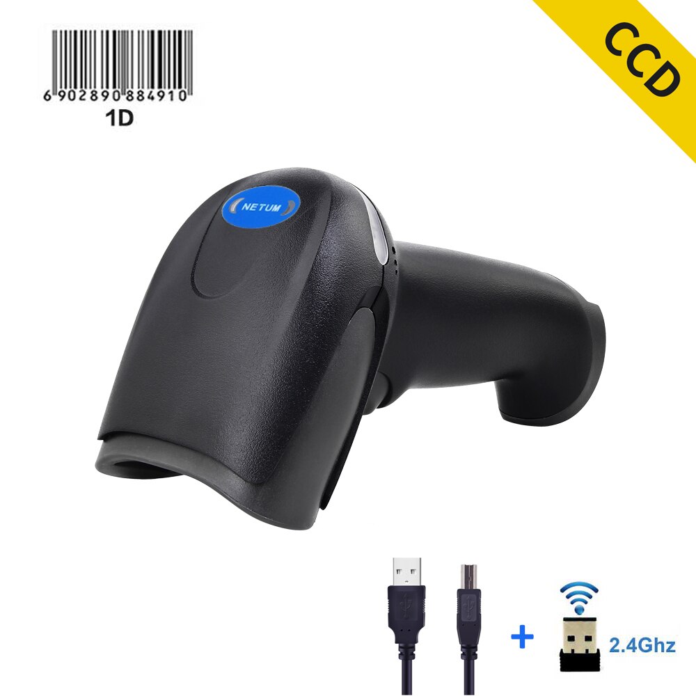 Scanner di codici a barre cablato CCD NETUM 1D e lettore di codici a barre Wireless 2.4G distanza di trasferimento Wireless 100 metri per POS e inventario