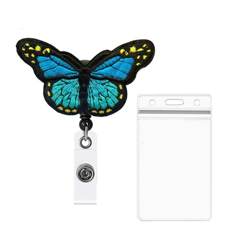 bunt Schmetterling Abzeichen Spule mit transparent PVC Abzeichen Karte Halter einziehbar Brust Tasche Ich würde arbeiten Karte Startseite Fall Clip