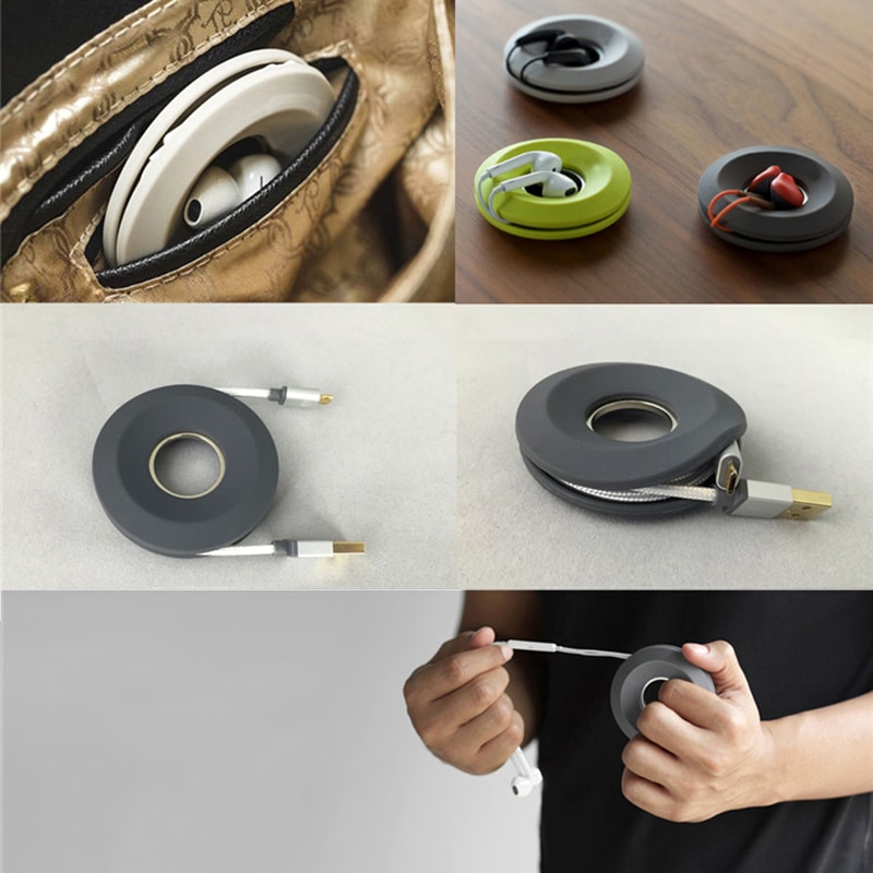 Cute Donut Magnet Silica Headphones Earphone Holder Cable Winder Cord Organizer Box Cord Wire Storage Case Managemet