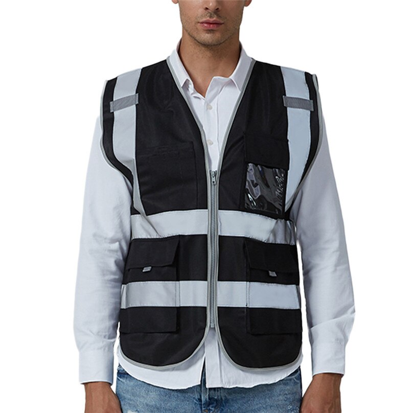 Mens Cycling jacket Reflective Vest Men Road Work High Visibility pullover Sleeveless Jacket Blouse outdoor night jacket &3S11: Black / XXL