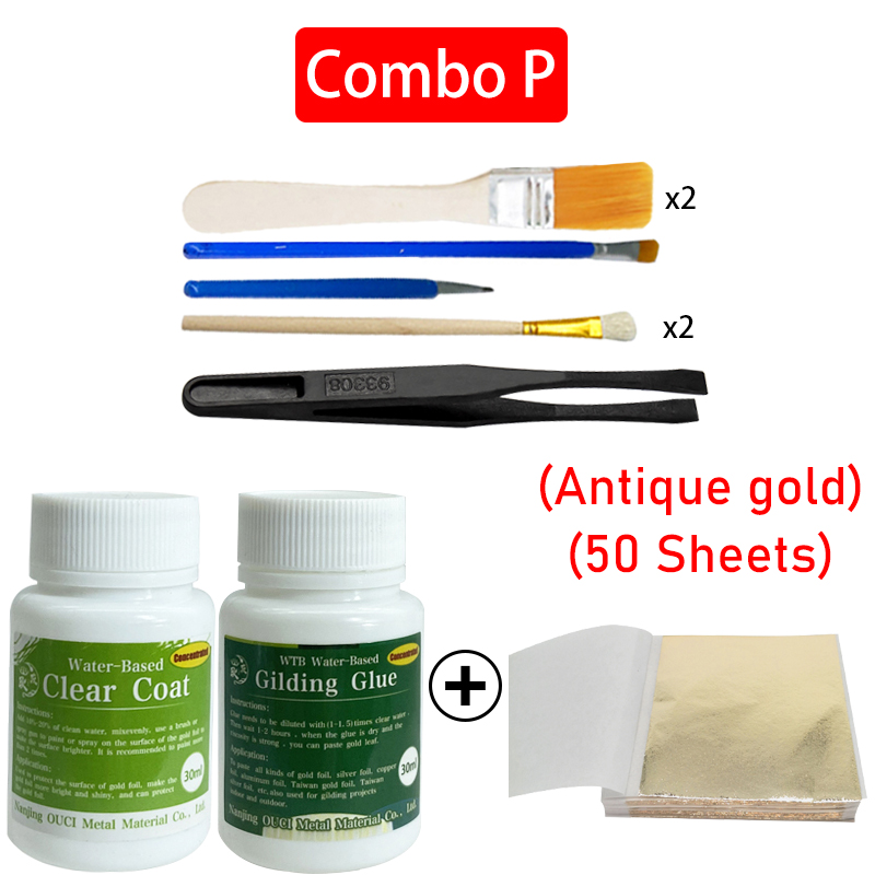 Vergoldungskleber, Goldfolienblätter für Kunsthandwerk, Papierpulver, Blattgold, konzentrierter Kleber auf Wasserbasis, Mangel und Goldfolien-Toolkit: Orange