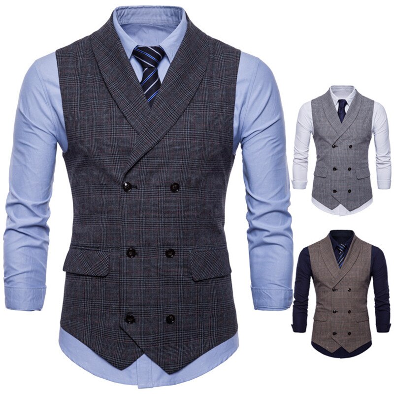 Mærke jakkesæt vest herrejakke ærmeløs mørkegrå/grå/brun vintage tweed vest forår efterår plus størrelse vest