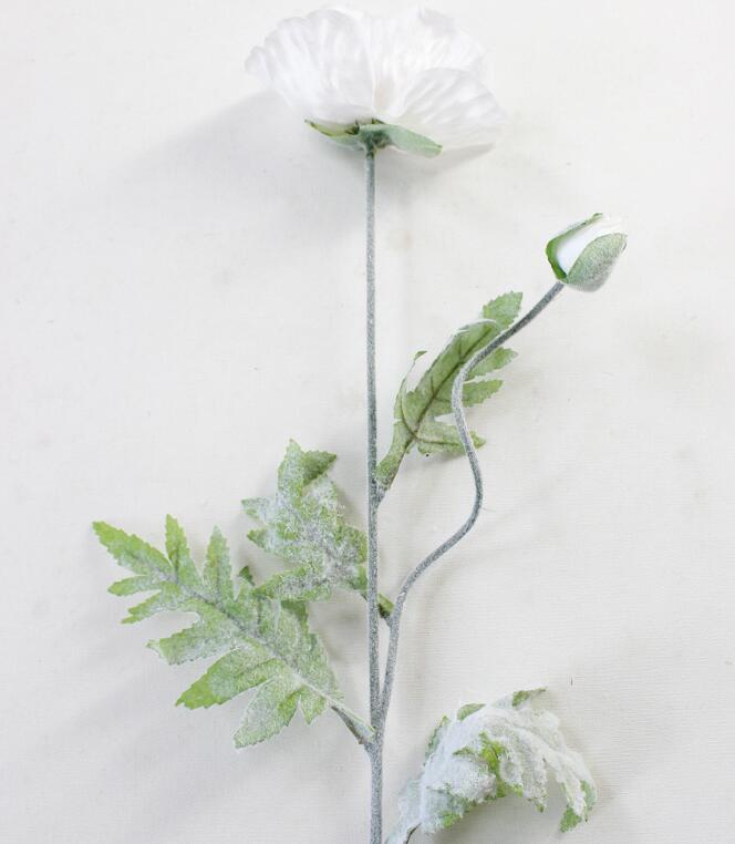 Stor rød valmuegren med flokkede blade kunstige blomster hjem stue dekoration fest favoriserer fotografering valmuer: Hvid