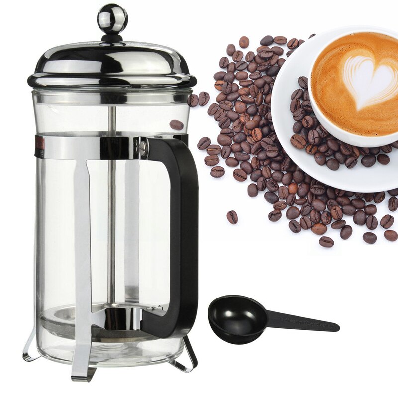 600ml Stainless Steel 210*150mm French Press Tea Coffee Maker Cafetiere Heat-resistant Glass Pot