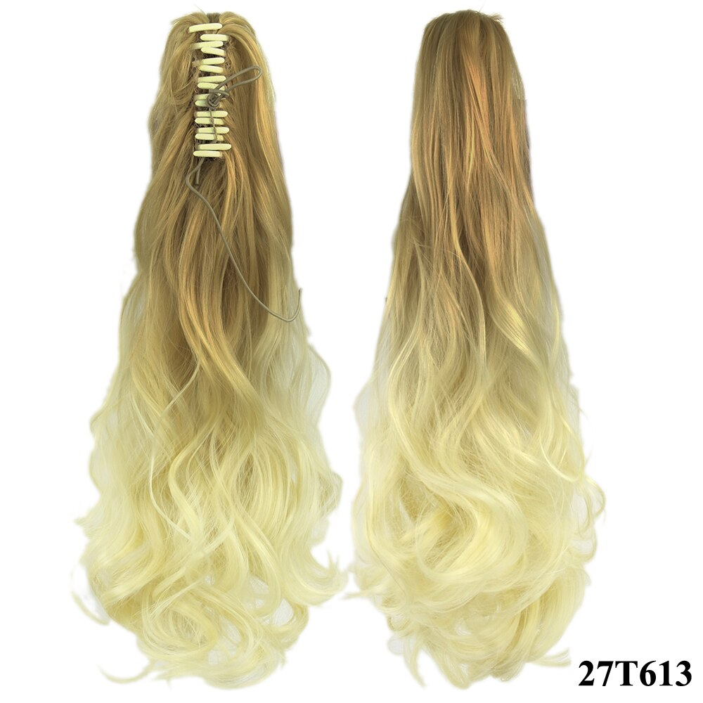 Soowee – Postiche Queue De Cheval synthétique à pince, 24 pouces, Extensions De cheveux ondulés gris ombré, Postiche Queue De Cheval: 4/27HL