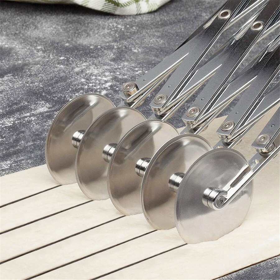 2Pcs Adjustable Dough Divider Stainless Steel Pastry Cutter Pizza Slicer Flexible Roller Baking Peeler 3/5/7 Wheels X2