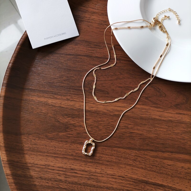 Xialuoke Bohemen Geometrische Metalen Rechthoek Hanger Dubbele Ketting Ketting Voor Vrouwen Retro Hip Hop Rock Ketting