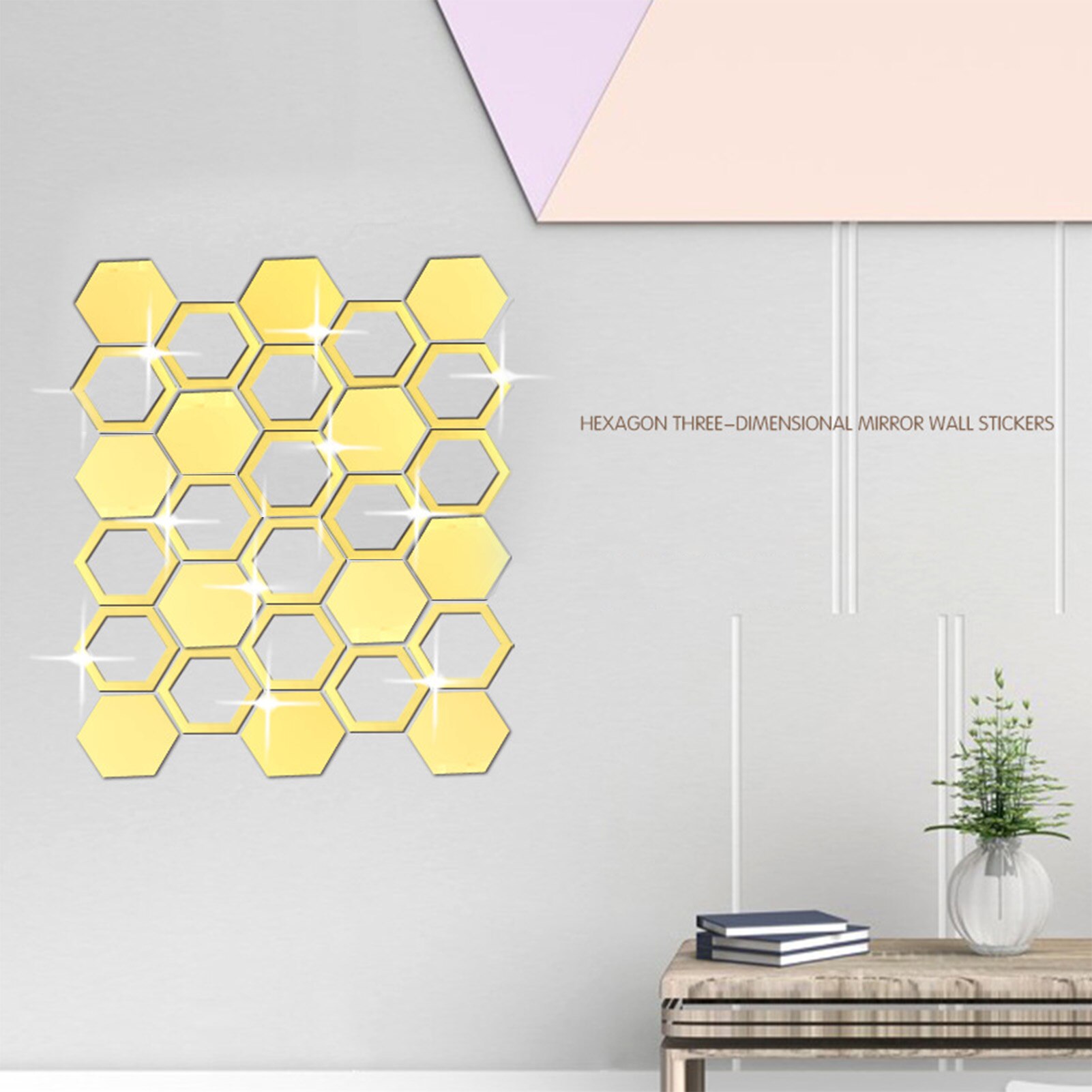 Miroir auto-adhésif en nid d&#39;abeille acrylique, décoration murale hexagonale, autocollants décoratifs pour couloir de salle