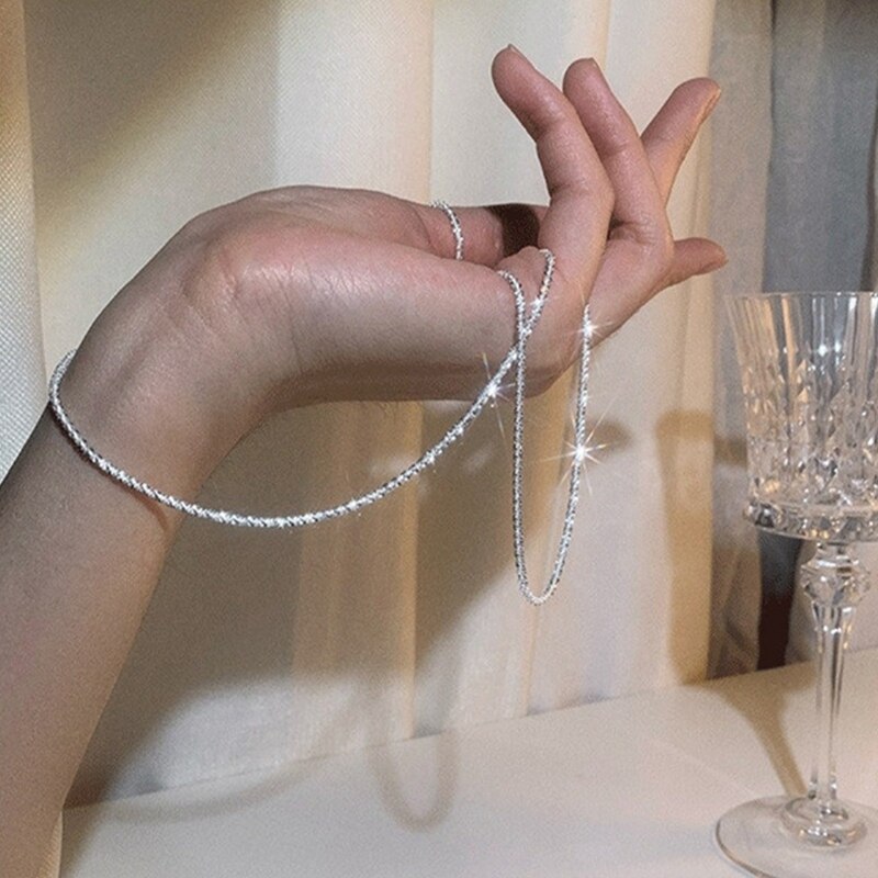 Minimalism Sparkling Glitter Clavicle Chain Necklace For Women Men Delicate Brilliant Light Silver Plated Basic Chain Collares