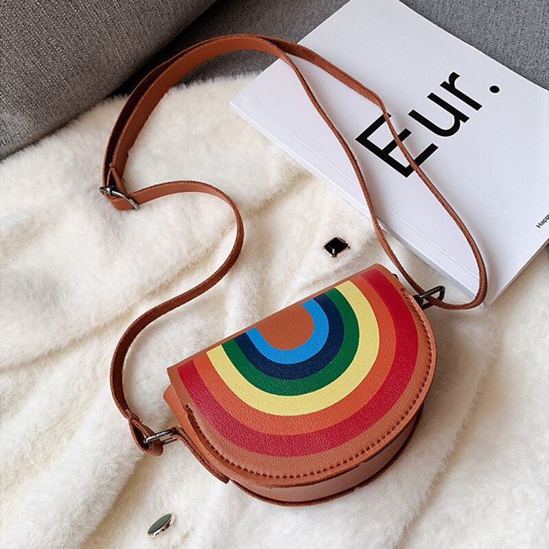 Cartoon Regenboog Kinderen Mini Crossbody Bag Pu Leer Baby Kids Smile Bloem Portemonnee Leuke Jongens Meisjes Accessoires Tas