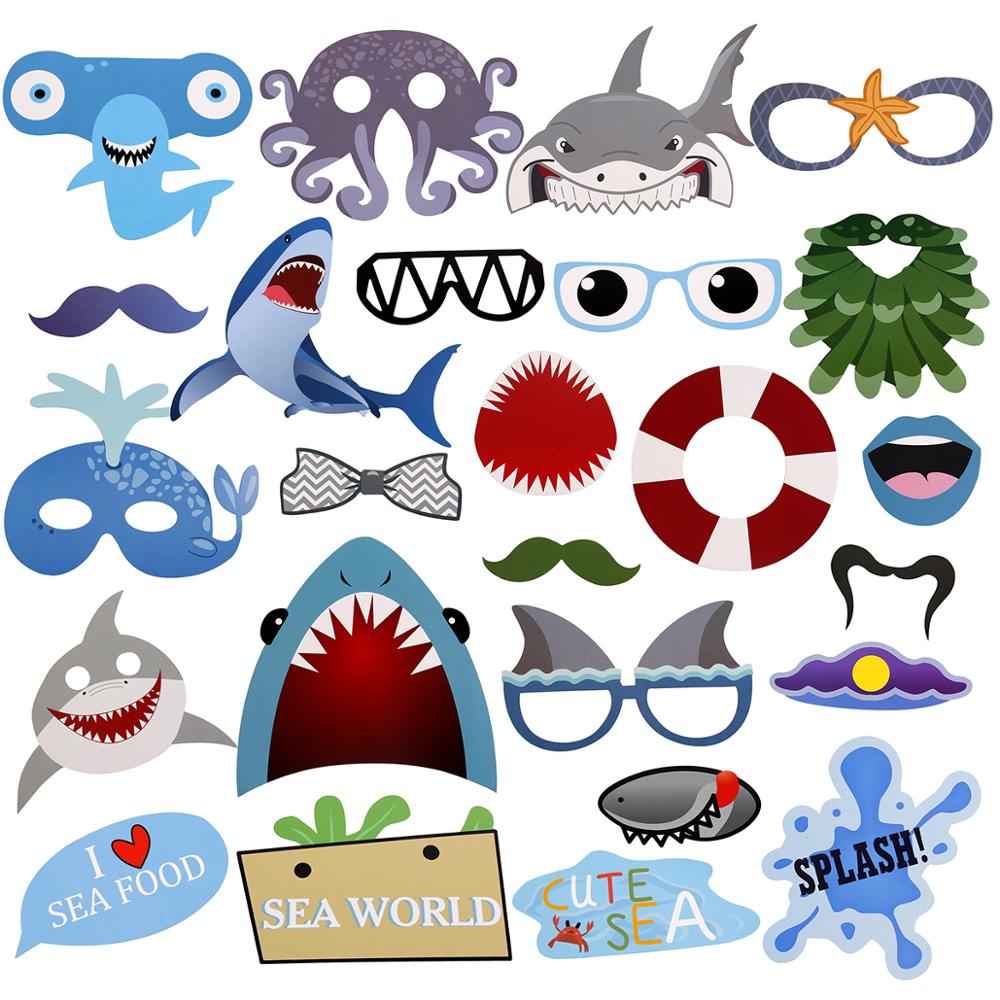 PATIMATE 25pcs Shark Theme Birthday Party Decorations Kids Photo Booth Prop Baby Shower Decor Prop Photo Frame Funny Background