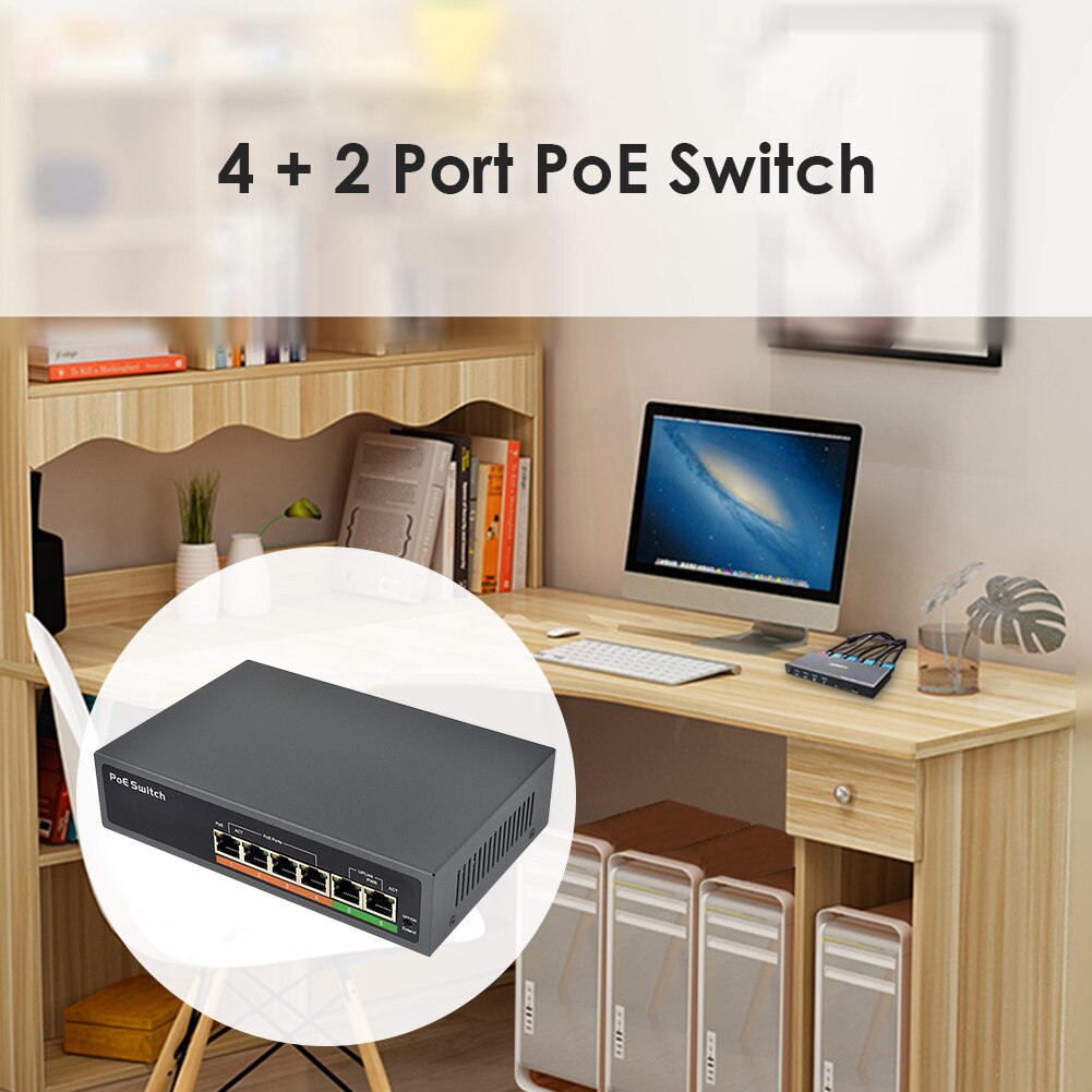 10/100 Mbps 4 2 Poorten Smart Netwerk Switcher RJ45 Injector Snelle Schakelaar Met Interne Power 65W 48V Poe schakelaar
